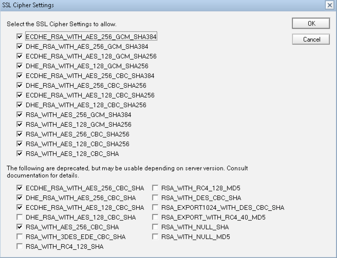 TLS Cipher Dialog